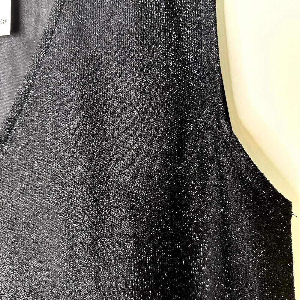 H&M Dress Women L Black Mini V-neck Shimmery Shift Party Evening Clubwear NWT - Picture 4 of 5